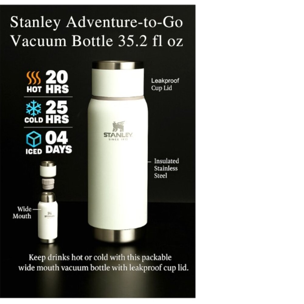 New Stanley Adventure To-Go Bottle 35.2 fl oz, Insulated, Leakproof, Lid/Cup